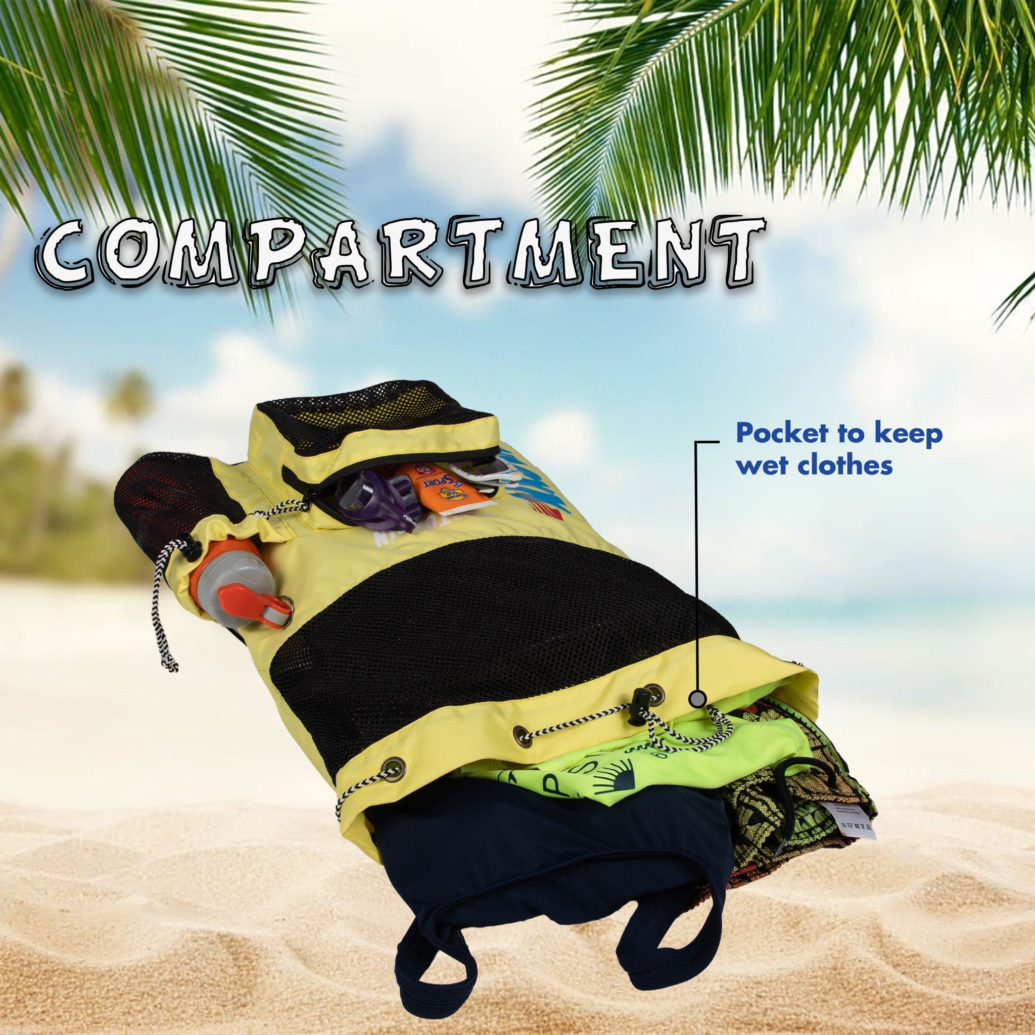 Aqua Yellow Black Unisex Swimming Bag |Water Sports |Dry Bags |Wet Pocket |Accessories |Beach Bag |Storage Swim Gym Gears |Drawstring Backpack |Netball Backpack | Pocket for Cap and Goggles