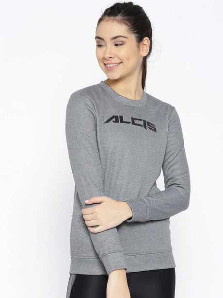 Alcis Women Grey Melange Solid Sweatshirt | Alcis
