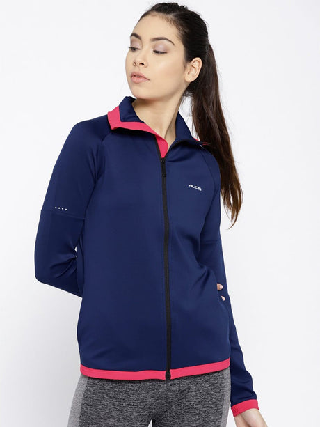 Alcis Women Navy Blue Solid Sporty Jacket | Alcis