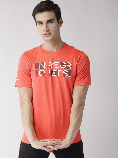 Alcis Men Orange Printed Round Neck Running T-shirt | Alcis