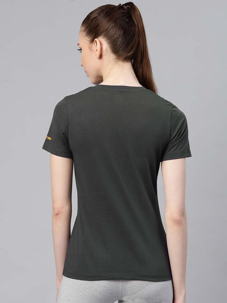 Alcis Women Charcoal Grey Printed Round Neck Outdoor T-shirt | Alcis