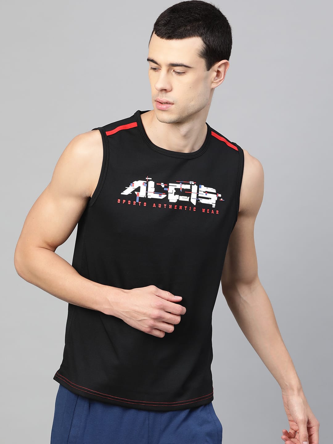 Alcis Men Black Printed Round Neck Training T-shirt