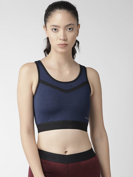 Alcis Women Navy Blue Solid Non-Wired Lightly Padded Running Sports Bra | Alcis