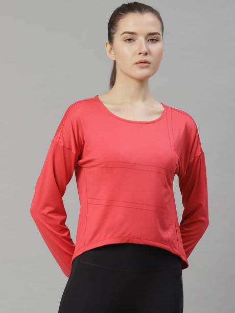 Alcis Women Pink Striped Slim Fit Round Neck T-shirt | Alcis