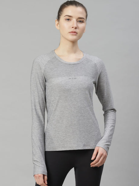 Alcis Women Grey Melange Printed Slim Fit Round Neck T-shirt