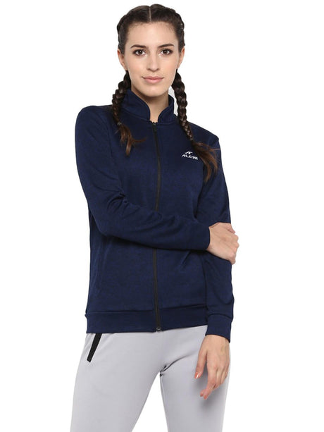 Alcis Women Solid Navy Blue Jacket | Alcis