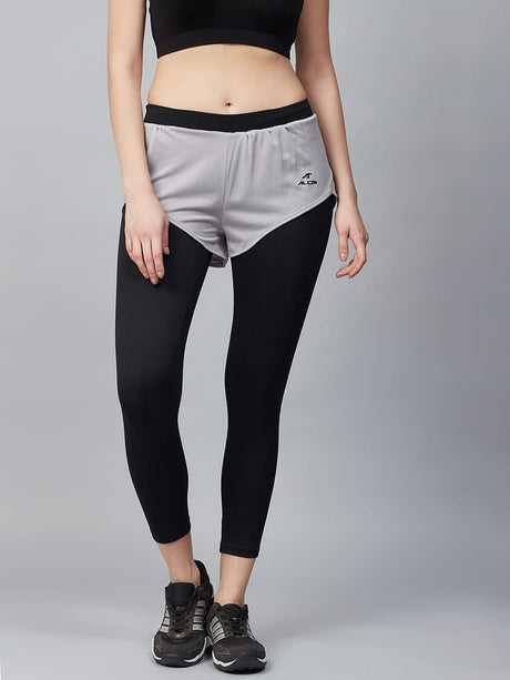 Alcis Women Black & Grey Colourblocked Cropped Running Tights | Alcis