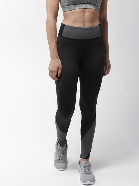 Alcis Women Black Grey Colourblocked Tights | Alcis