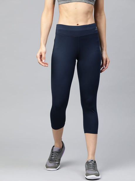 Alcis Women Navy Blue Solid Three Fourth Training Tights | Alcis