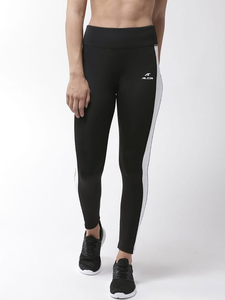 Alcis Women Black White Solid Tights | Alcis