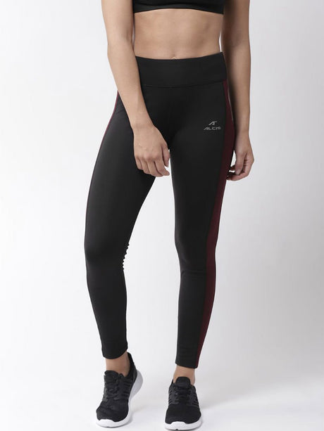 Alcis Women Black Burgundy Solid Tights | Alcis