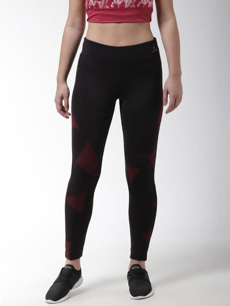Alcis Women Black Maroon Printed Training Tights | Alcis
