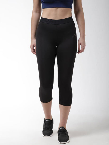 Alcis Women Black Solid 3/4th Compression Training Tights | Alcis