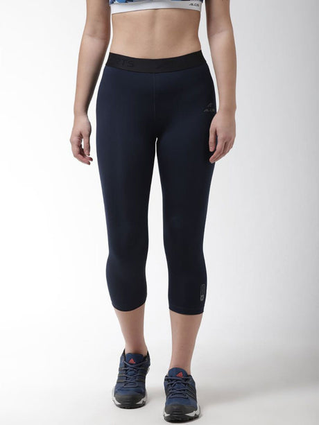 Alcis Women Navy Blue Solid 3/4th Compression Training Tights | Alcis