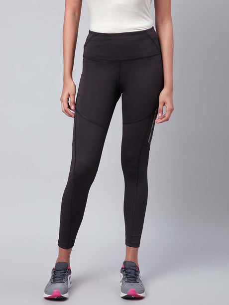 Alcis Women Black Drytech+ Solid Cropped Training Tights | Alcis