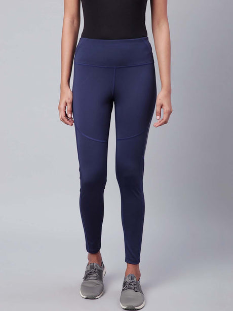 Alcis Women Navy Blue Secure Fit Solid Cropped Training Tights | Alcis