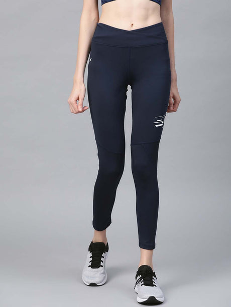 Alcis Women Navy Blue Secure Fit Solid Cropped Training Tights | Alcis