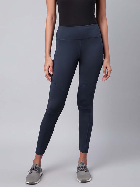 Alcis Women Navy Blue Drytech+ Solid Cropped Training Tights | Alcis