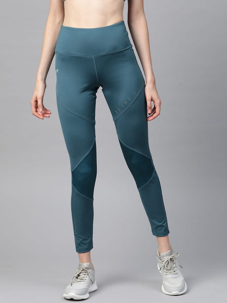 Alcis Women Teal Blue Solid Cropped Tights | Alcis