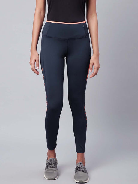 Alcis Women Navy Blue Drytech+ Solid Cropped Training Tights | Alcis