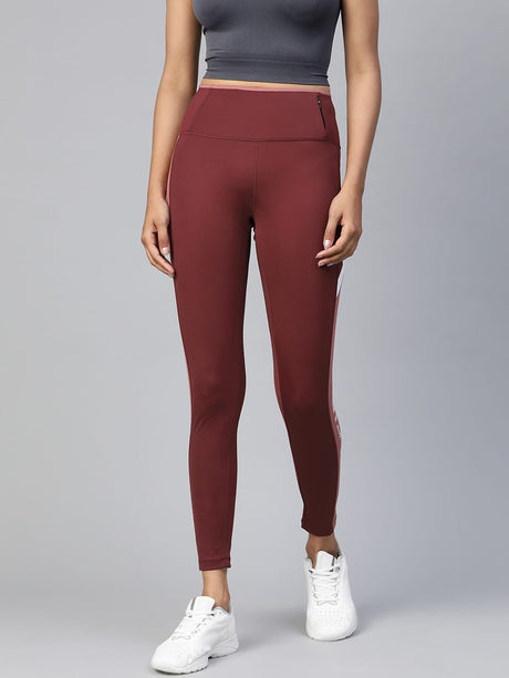 Alcis Women Maroon Solid Ankle Length Tights | Alcis