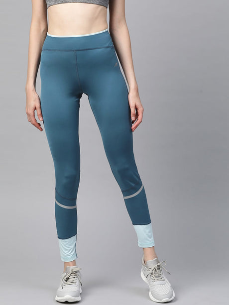 Alcis Women Teal Blue Solid Cropped Tights | Alcis