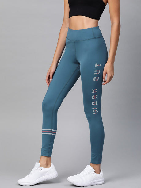 Alcis Women Teal Blue Printed Detail Cropped Tights | Alcis
