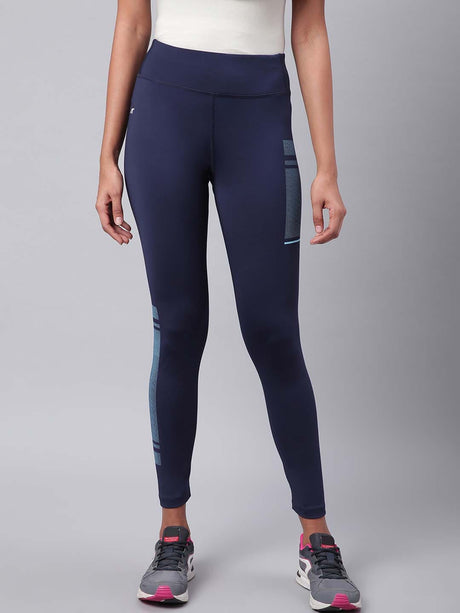 Alcis Women Navy Blue Drytech+ Solid Cropped Training Tights | Alcis