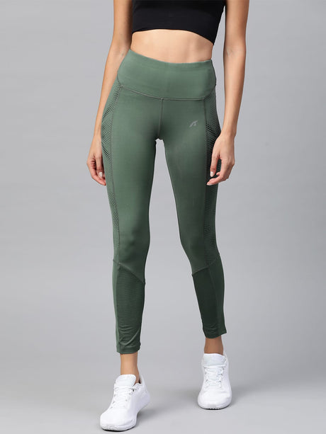 Alcis Women Green Printed Detail Cropped Tights | Alcis