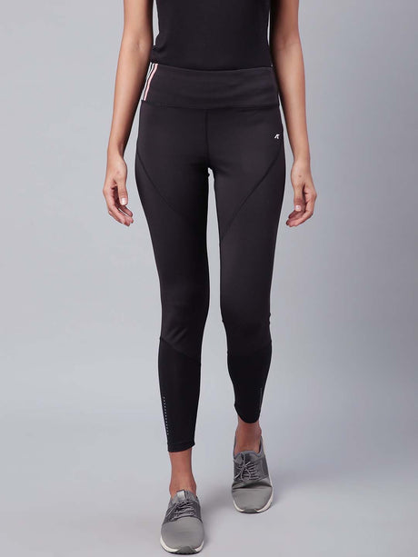 Alcis Women Black Drytech+ Solid Cropped Training Tights | Alcis