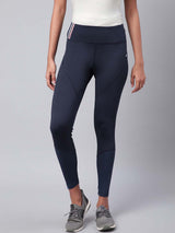 Alcis Women Navy Blue Drytech+ Solid Cropped Training Tights
