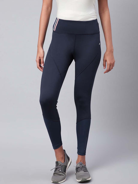 Alcis Women Navy Blue Drytech+ Solid Cropped Training Tights | Alcis