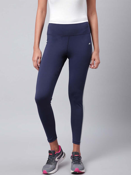 Alcis Women Navy Blue Solid Secure Fit Cropped Training Tights | Alcis