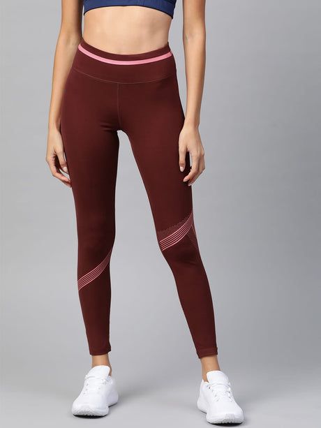 Alcis Women Maroon Printed Detail Cropped Tights | Alcis