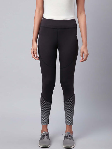 Alcis Women Black Grey Drytech+ Printed Cropped Training Tights | Alcis