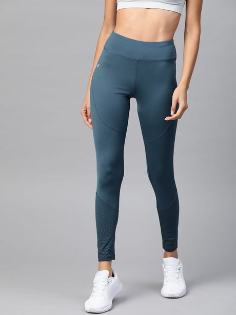 Alcis Women Teal Blue Printed Detail Cropped Tights | Alcis