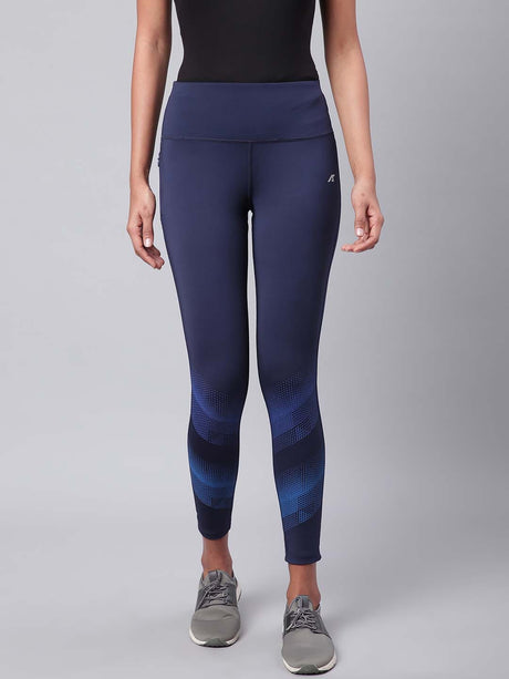 Alcis Women Navy Blue Solid Secure Fit Cropped Training Tights | Alcis