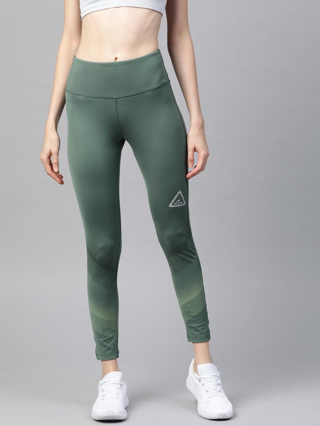 Alcis Women Green Printed Detail Cropped Tights | Alcis