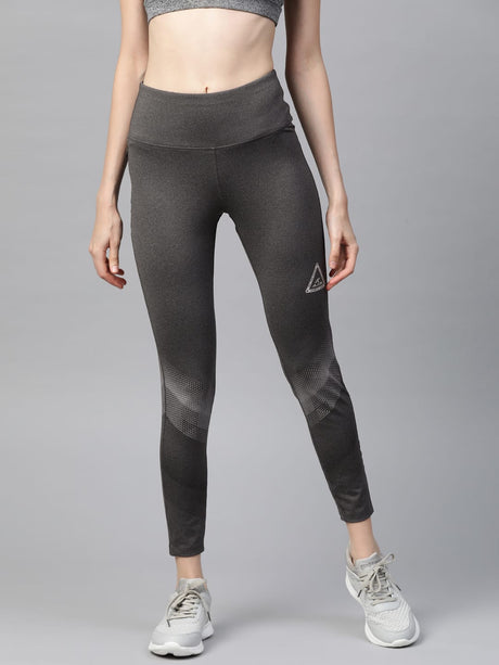 Alcis Women Charcoal Grey Solid Cropped Tights with Printed Detail | Alcis