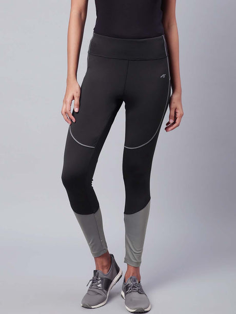 Alcis Women Black Grey Colourblocked Drytech+ Solid Cropped Training Tights | Alcis