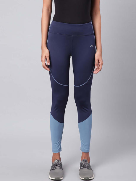 Alcis Women Navy Blue Secure Fit Colourblocked Cropped Training Tights | Alcis