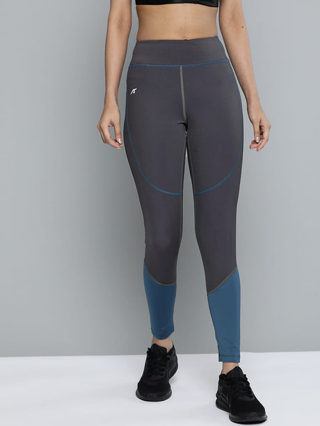 Alcis Women Grey Teal Blue Colourblocked Tights | Alcis