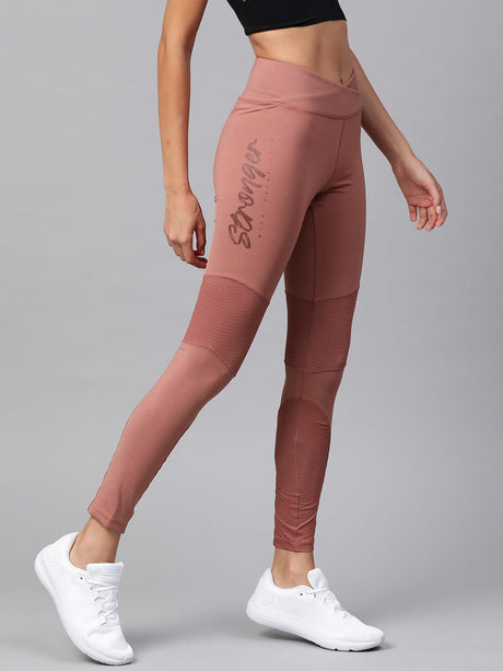 Alcis Women Peach-Coloured Printed Detail Cropped Tights | Alcis