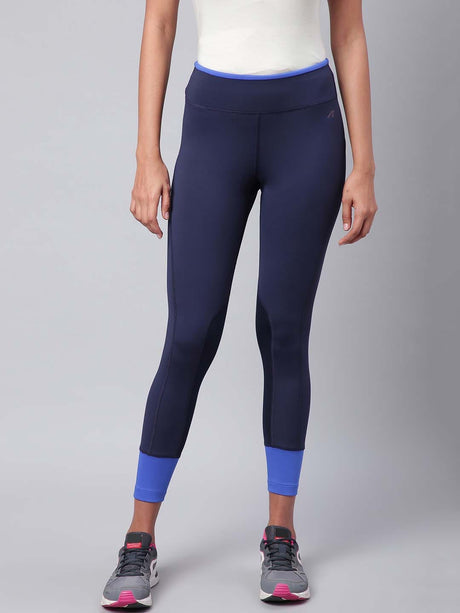 Alcis Women Navy Blue Secure Fit Solid Cropped Training Tights | Alcis