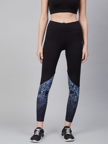 Alcis Women Black Blue Printed Training Tights | Alcis