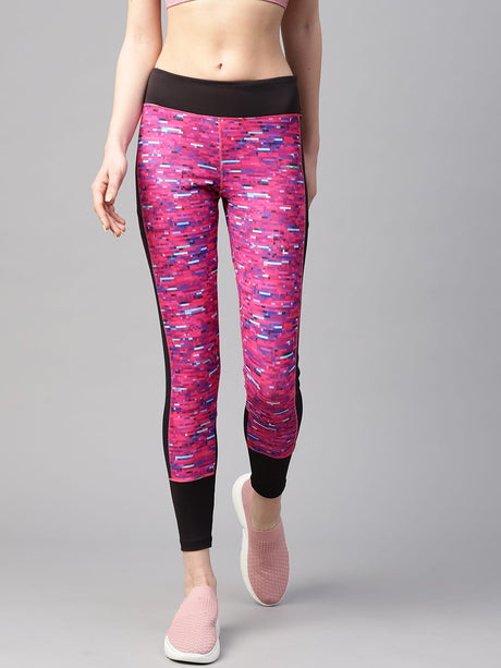 Alcis Women Pink Black Abstract Print Tights | Alcis