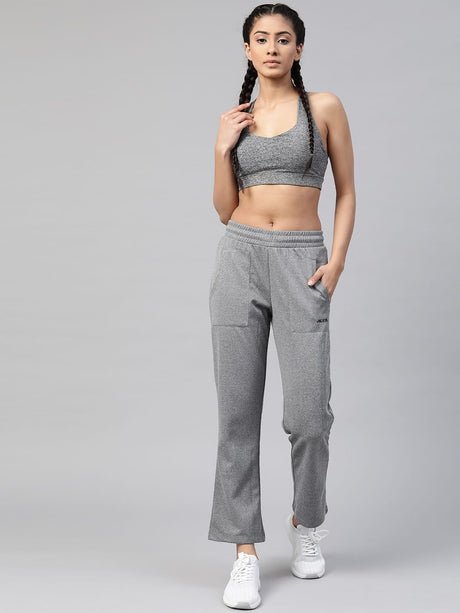 Alcis Women Grey Melange Slim Fit Solid Knitted Track Pants | Alcis