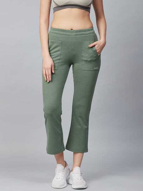 Alcis Women Olive Green Slim Fit Solid Cropped Track Pants