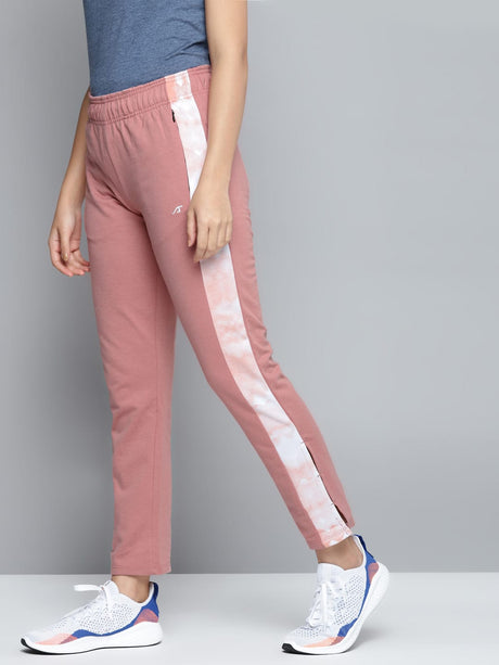 Alcis Women Pink Solid Slim Fit Track Pants with Side Taping Detail | Alcis