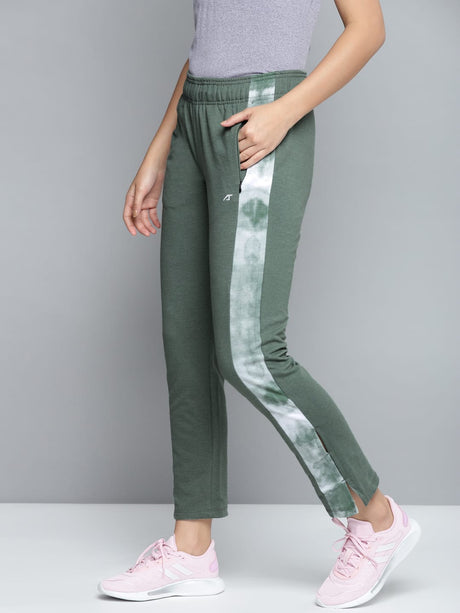 Alcis Women Olive Green Solid Slim Fit Track Pants with Side Taping Detail | Alcis